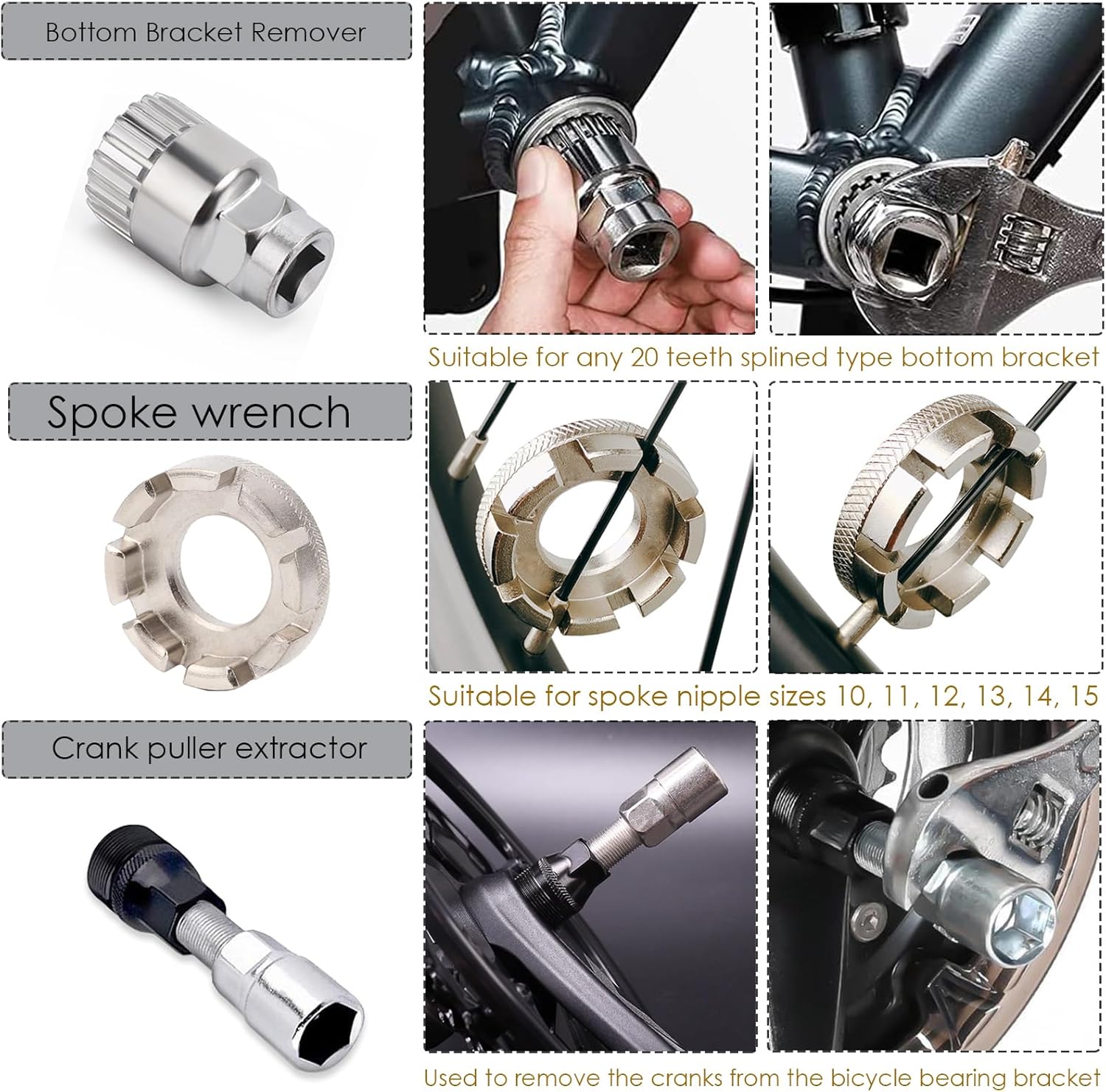 Bike Tool Kit,8 Professional Bicycle Repair Tools for Mountain Bike with 3-in-1 Cassette Remover Wrench Crank Puller Extractor Bottom Bracket Freewheel Remover Link Pliers Chain Breaker (8Pcs-Black)